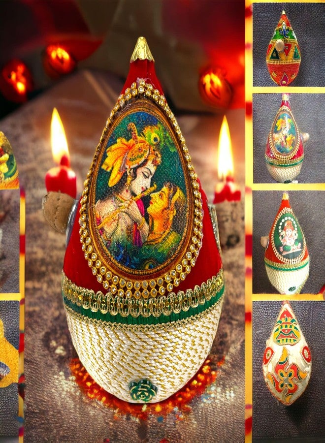 LOVENSPIRE Shriphal Mangal Kalash مزين بجوز الهند لحفلات الزفاف Shagun ديكور Nariyal Mangal Nariyal Kalash مجموعة زفاف Pooja Nariyal مزين Nariyal لهدايا المهرجانات الهندية - Image 2